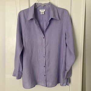 Kate Hill 100% Linen Button-up Shirt Womens Size Large Lilac Spring Summer